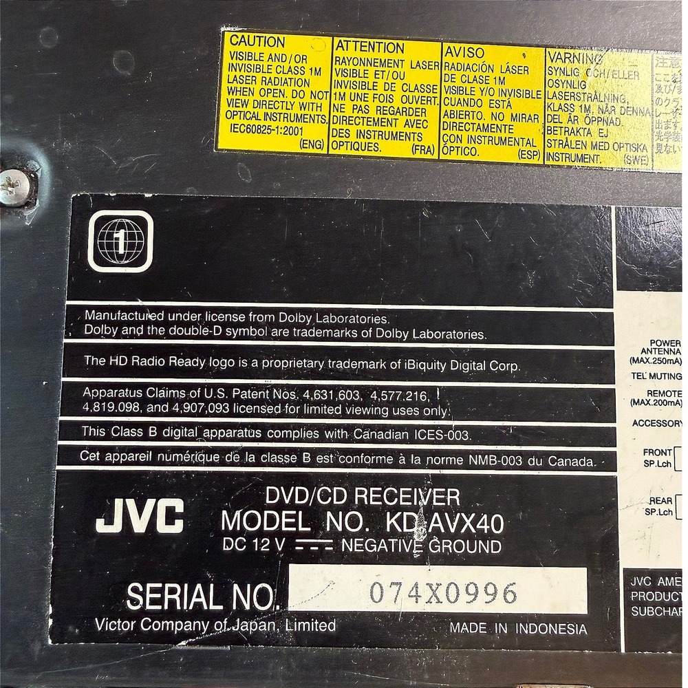 JVC KD-AVX40 El Kameleon DVD CD Receiver Car Stereo Head Unit Untested Parts - Picture 4 of 10